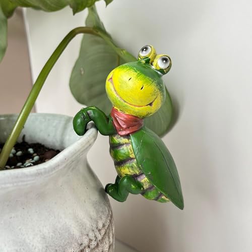 Frosch Blumentopf Hänger Garten Deko Draußen Figuren,Gartendeko Frösche Tiere Harz Statue Ornament,Grün Frosch Blumentopfhänger Figuren Balkon Deko Garten Figur Topfdekorationen (02) von DZAY