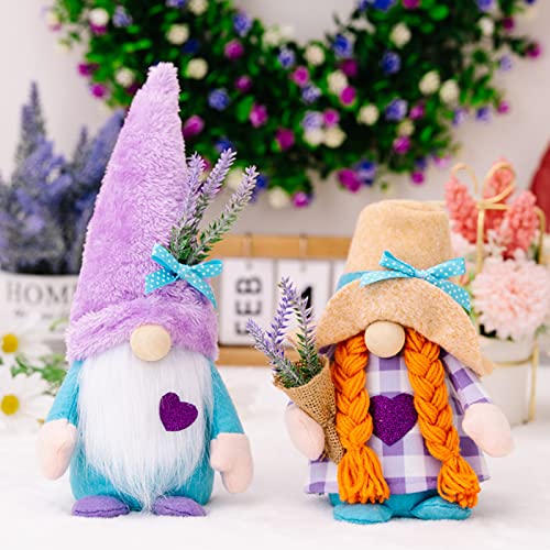 Frühlingsdeko Wichtel Zwerge mit Lavendel Muttertag GNOME Dekor Figuren,Lavendel Dekor Thema Gesichtslose Plüsch Puppe GNOME Frühling Blumen Plüsch für Garten Bauernhaus Dekor (1 Paar) von DZAY