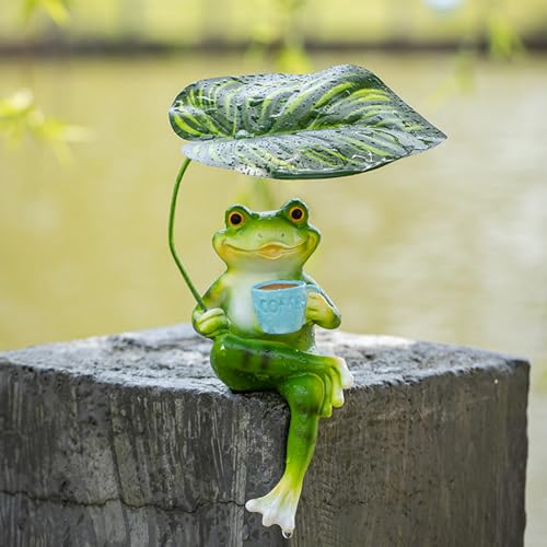 Gartendeko Figuren Draußen Frosch Deko,Garten Wetterfest Frösche Deko Figuren,Gartendeko Frosch Gartenfiguren,Tiere Dekofiguren Gartenfigur für Außen Harz Statue Balkon Terrasse Teiche Deko (07) von DZAY
