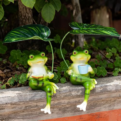 Gartendeko Figuren Draußen Frosch Deko,Garten Wetterfest Frösche Deko Figuren,Gartendeko Frosch Gartenfiguren,Tiere Dekofiguren Gartenfigur für Außen Harz Statue Balkon Terrasse Teiche Deko (08) von DZAY