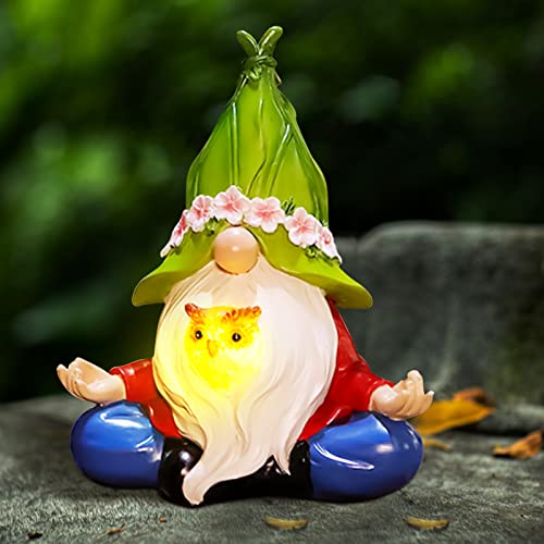 Gartendeko Figuren Gartenzwerg aus Harz,22cm Garten Deko Draußen Großer Lustiger Gartenzwerg mit Solar LED Leuchten Gartenstatuen Gartendekofiguren Gartenlicht für Draußen (Yoga Zwerg) von DZAY