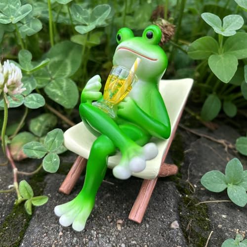 Gartendeko Frosch Figuren mit Weinglas,Blumentopf Hänger Frösche Deko Tiere Ornament Gartenfigur Wetterfest Harz Blumentopfhänger Statue für Außen Balkon Garten Frosch Topfdekorationen von DZAY