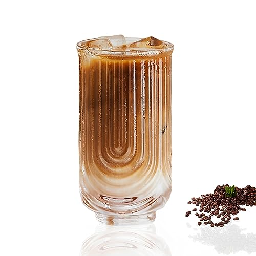 Geriffelte Gläser Set, Eiskaffee Tassen gerippt, U-förmiges Streifen Gläser, Retro-Glaswaren, Kaffeeglas Teeglas,Klare Glasbecher Iced Coffee Glass für Latte, Cappuccino, Getränke von DZAY