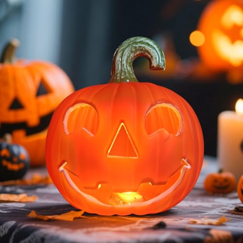 Halloween Deko Innen Draußen Kürbis Deko Laternen LED Windlichter,Halloween Deko Kürbisse Teelichthalter Tischdeko Jack Lantern Wetterfeste Garten Herbstdeko Led Kürbislaterne (01) von DZAY