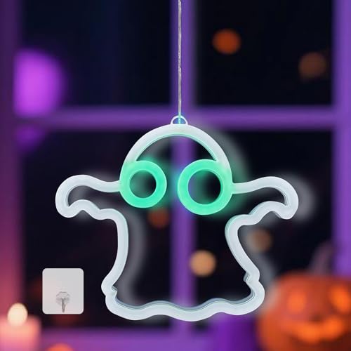 Halloween Deko Innen Fenster Lichter,Halloween Dekorationen Fensterdekorationen Kürbis Fensterlichter mit Haken Indoor Fenster Hängende Lichter,Batteriebetriebene Lichter Innenlichter (Geist) von DZAY