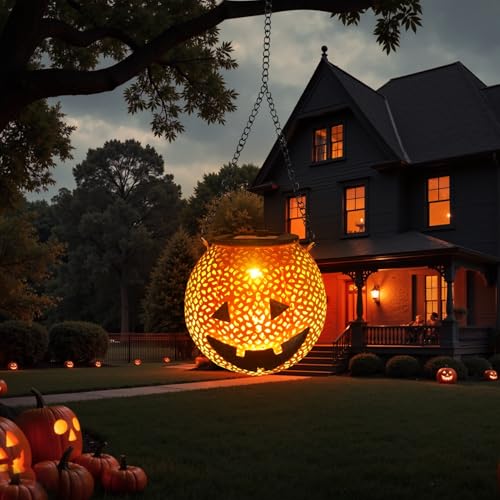 Halloween Deko Solarlampen für Außen Hängend Kürbislaterne,Garten Deko Solarlaternen für Draußen Solarleuchten Wasserdicht Solar Laternen Balkonbeleuchtung für Yard Patio Pathway Tree von DZAY