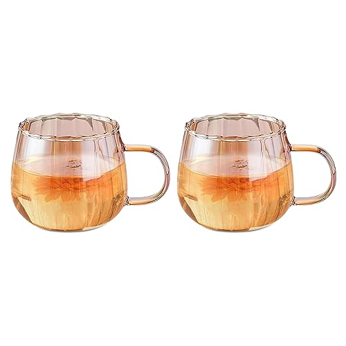 DZAY Halloween Kürbis Tasse, 400ml Herbst Glasbecher, Transparente Tasse mit Griff, Latte Macchiato Gläser Kaffeetassen, Espresso Kaffeetasse für Tee, Getränke, Erntedankfest, Geschenk, Golden von DZAY