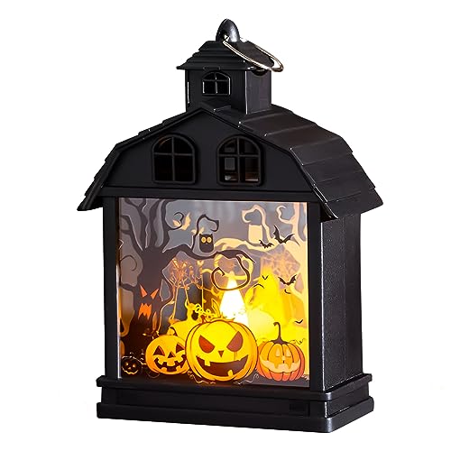 Halloween Laterne Dekor Schädel Skelett Laterne,Halloween LED Kerzenlicht Kürbis mit Batteriebetrieben,Halloween Windlampe Deko Draußen Garten Schwarze Laterne Dekorative Hängedeko Licht (Kürbis) von DZAY