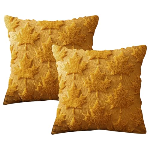 Herbstdeko Kissenbezüge,Herbst Dekoration Cord Zierkissenbezüge 18x18 Zoll Weiche Boho Gestreifte Herbst Kissenbezüge,Kürbis Kissenhülle Herbst Deko Aesthetic für Sofa Wohnzimmer Couch Bett (Gelb) von DZAY