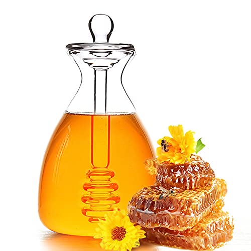 Honigglas Honigtopf aus Glas honigtopf mit Honigbehälter Honig Löffel,Handgemachte Honigglas Vorratsglas Honigspender Glasbehälter,Honigglas mit Schöpflöffel Und Deckel Zur Aufbewahrung Bienensirup von DZAY