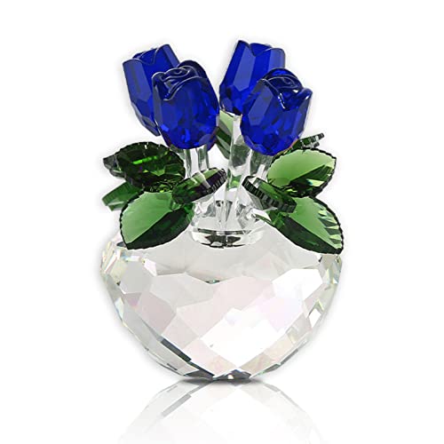 Kristall Rose Glasfigur, Blumenstrauß Rose Figur Kristallglas Strauß Blume Figur Ornament Kristall Glas Blumen Deko Blumenstrauß Kristallglas Rote Rosen zum Valentinstag, Geburtstag (Blau) von DZAY