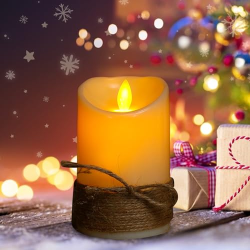 LED Kerzen Teelichter mit Timerfunktion Fernbedienung,3 Stück Flammenlose Flackernde Flamme Adventskerzen mit Flacker-Effekt,Weihnachtsdeko,Partys Adventsgesteck Stumpenkerzen (Hanfseil Kerze 02) von DZAY