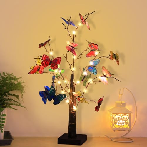 Led Lichterbaum Innen Schmetterling Baumbeleuchtung Innen Tree Light,Frühlingsdeko Baumlampe 24" 24LED Beleuchtete Tischlampe Osterdekoration,USB Powered Lampe für Home Party Hochzeit Decor (Black) von DZAY