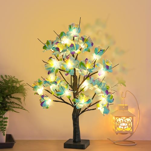 Led Lichterbaum Innen Schmetterling Baumbeleuchtung Innen Tree Light,Frühlingsdeko Baumlampe 24" 24LED Beleuchtete Tischlampe Osterdekoration,USB Powered Lampe für Home Party Hochzeit Decor (Grün) von DZAY