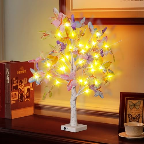 Led Lichterbaum Innen Schmetterling Baumbeleuchtung Innen Tree Light,Frühlingsdeko Baumlampe 24" 24LED Beleuchtete Tischlampe Osterdekoration,USB Powered Lampe für Home Party Hochzeit Decor (Weiß) von DZAY
