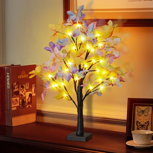 Led Lichterbaum Innen Schmetterling Baumbeleuchtung Innen Tree Light,Frühlingsdeko Baumlampe 24" 24LED Beleuchtete Tischlampe Osterdekoration,USB Powered Lampe für Home Party Hochzeit Decor (Schwarz) von DZAY