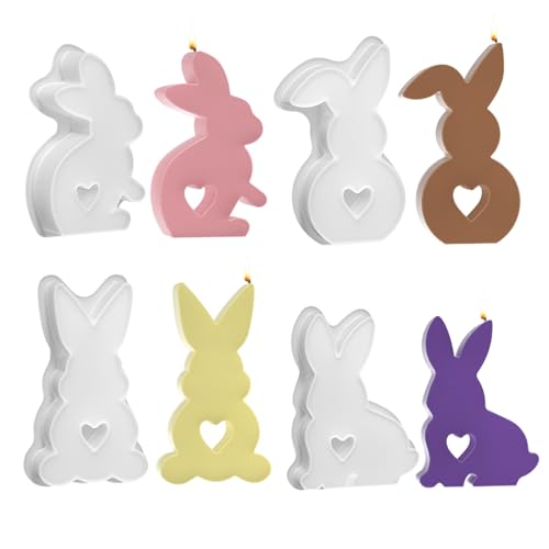 Ostern Kaninchen Silikonformen Gießformen,3D Kaninchen Osterhase Silikonform für Kerze Gips Aromatherapie Sojawachs Dekoration Kerze Ostern Hase Silikonform Ostern (4 Stück) von DZAY