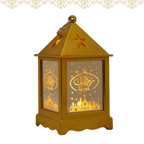 Ramadan Deko Kerzenlaterne Vintage Laterne Deko,Hängende Eid Mubarak Laterne Metall Kerzenhalter Deko für Ramadan Muslimische Home Tabletop Decor Hängende Marokkanischen Teelicht (Gold) von DZAY