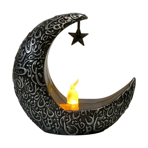 Ramadan Deko LED Mond Lichter Kerze,Eid Mubarak Laterne,Flammenlose LED Kerze Teelicht Tischdeko,Ramadan Mubarak Kerzenlicht für Home Patio Tisch Hochzeit Mittelstück Festival Decor (Silber) von DZAY
