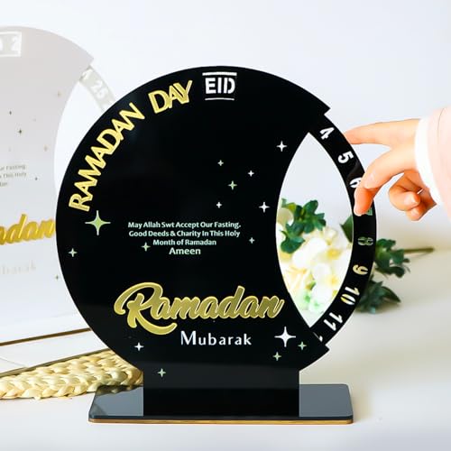 Ramadan Deko Ramadan Kalender Tischdekorationen Umrah Mubarak Deko,Acrylic Ramadan Kalender 30-Tage Countdown Eid Mubarak Adventskalender,DIY Ramadan Tischdeko Eid Mubarak Dekoration (Rund 02) von DZAY