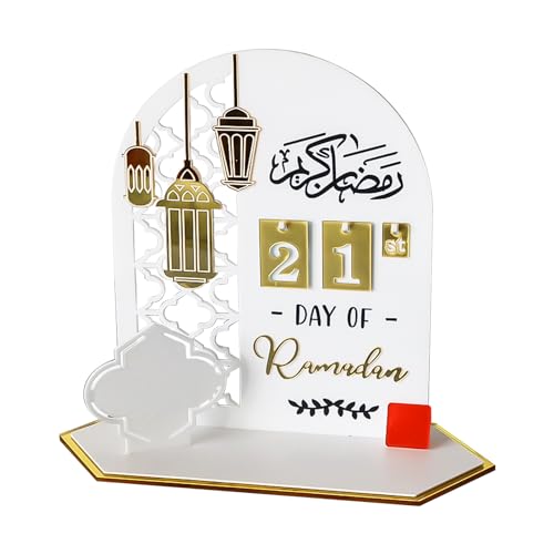 Ramadan Deko Ramadan Kalender Tischdekorationen Umrah Mubarak Deko,Acrylic Ramadan Kalender 30-Tage Countdown Eid Mubarak Adventskalender,DIY Ramadan Tischdeko Eid Mubarak Dekoration (Weiß 01) von DZAY