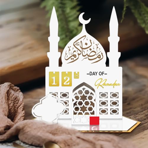Ramadan Deko Ramadan Kalender Tischdekorationen Umrah Mubarak Deko,Acrylic Ramadan Kalender 30-Tage Countdown Eid Mubarak Adventskalender,DIY Ramadan Tischdeko Eid Mubarak Dekoration (Weiß 03) von DZAY
