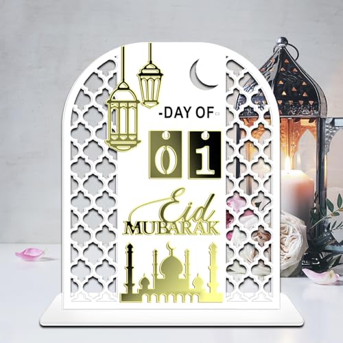 Ramadan Kalender Dekorative Adventskalender Ramadan Deko,Eid Mubarak Dekoration Ramadan Planer aus Acryl,Umrah Mubarak Deko Countdown Kalender Tischdekoration Wohnzimmer (Weiß) von DZAY