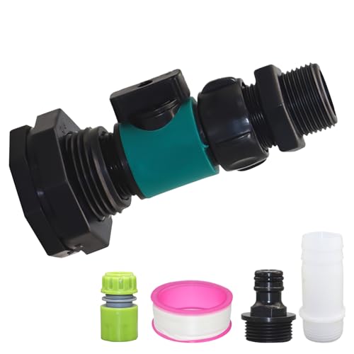 Regentonne Wasserhahn 3/4 Zoll,PVC Regentonne Auslaufhahn Schlauchanschluss Tankdurchführung für Regenwassertonne Verbindungs Set mit Schottverschraubung und Schlauchadapter (1 Set) von DZAY