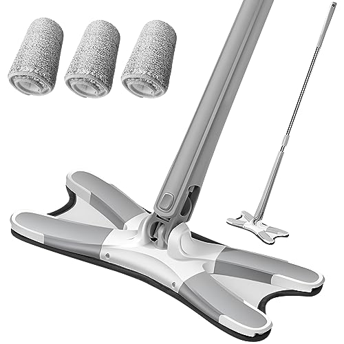 Reinigungsmopp Mopp Bodenwischer X-Type Flacher Wischmop Mikrofaser Bodenmopp Reinigungswerkzeug,360° Drehbares Wischkopfgelenk,mit Mikrofaser-Wischtüchern Bodenwischer mit Auswringfunktion von DZAY