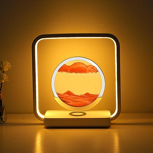 Sandbilder zum Drehen mit LED Licht 3D Sandkunst Tiefsee Sandbild in Bewegung Display Fließender Sand Rahmen Natürliche Landschaft für Zuhause,Ornament,Desktop Kunst, Bücherregale Deko (Orange) von DZAY