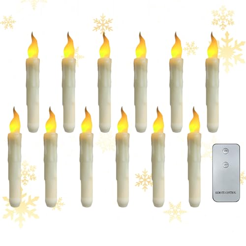 Schwimmkerzen mit Zauberstab Led Kerzen,12 Stück Schwimmende Kerzen mit Fernbedienung Stabkerzen Flackernde Flammenlose Kerzen Taper mit Angelschnur Fliegende Kerzen Fensterkerzen (Warmweiß) von DZAY