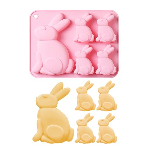 Silikon Backformen Ostern Kaninchen Bunny Shaped Schokoladenformen,Silikonform Ostern Hase Gießformen Silikon Ostern Schokolade Süßigkeiten Kuchen Fondant Jelly Pudding Herstellung Party (Rosa,Hase) von DZAY