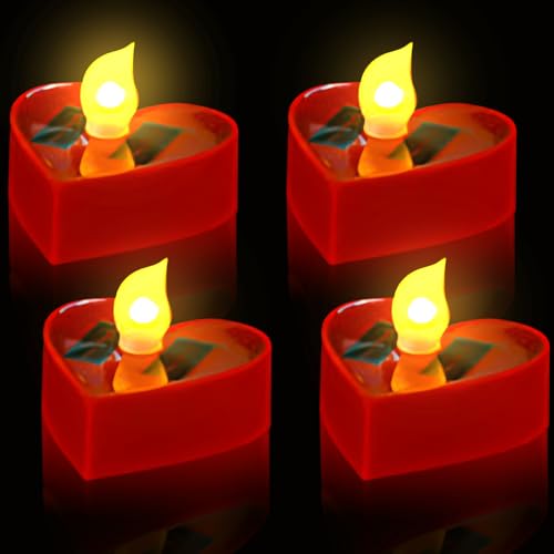 Solar Teelichter Außen Wasserdicht,Solarkerzen Außen Flackernd Wasserdicht Solar Teelicht Außen Beleuchtung Wiederverwendbare LED Teelicht Kerzen für Laterne Garten Camping,Home Decor (Rot,Herz) von DZAY