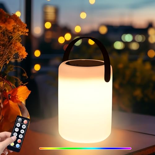 Solar Tischlampe Outdoor Solartischlampen für Außen,Led Tischleuchte Kabellos Akku Tischlampen mit Fernsteuerung,8 Farben Dimmbar Wasserdichte Outdoor Lampe für Terrasse Camping Balkon (Zylindrisch) von DZAY