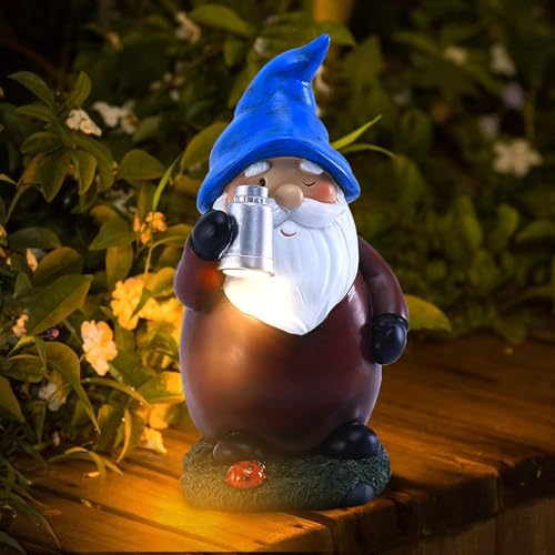 Solarfiguren für Außen Garten Deko,Gartenzwerg mit Solar Taschenlampe Gartendeko Figuren,19CM Gartenwichtel Wetterfest mit LED Solarlampe für Balkon Terrasse Feengarten Hof Rasen Deko Zwerg von DZAY