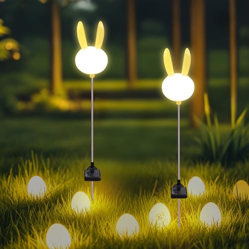 Solarlampen für Außen Gartendeko Osterhase Solarleuchte mit Stecker Lichter Kaninchen Gartenlicht,Osterdekoration Solar Kaninchen Eierlampe mit Hasenmuster Gartenfiguren Osterdeko für Draußen (2pcs) von DZAY