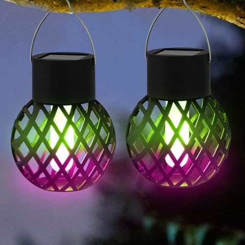 Solarlampen für Außen Hängend,Solarfackeln für Außen Flackernd Flamme Solarleuchten für Garten Hängend Solar Laterne Outdoor mit LED Birne,Garten Deko Terrasse Weg Hof Balkon Beleuchtung (Farbe,2pcs) von DZAY