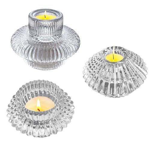 Teelichthalter Kerzenständer Kerzenhalter Glas Teelicht,3 Stück Kristall Kerzenleuchter Hochzeit Party Tischdekoration Kerzenstände Romantisches Abendessen Kerzenlicht,Badezimmer Wohnkultur Deko von DZAY