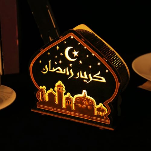 Umrah Mubarak Deko Ramadan Decoration Lamp Tischdeko,Ramadan Mubarak Dekoration Holz Stern Mond Eid Mubarak Deko Lampe für Ramadan Mubarak Dekoration,Ramadan Deko Laterne (02) von DZAY