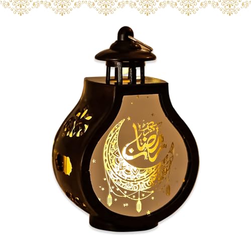 Umrah Mubarak Deko Ramadan Laterne,Ramadan Dekoration Laterne Lampe,Eid Mubarak Laterne Mond Stern Dekoration,Muslimische Deko Lampe Hängend Ramadan Deko Licht für Ramadan Dekor Laterne (Schwarz) von DZAY