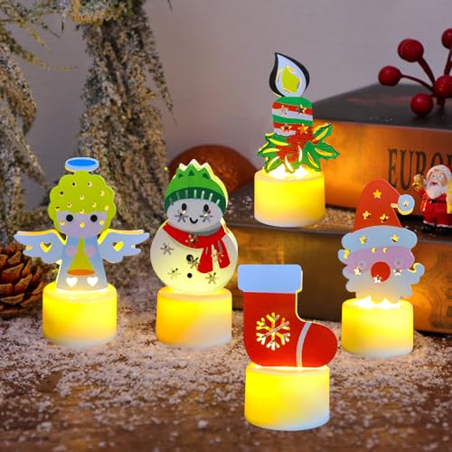 Weihnachts Dekorationen LED Weihnachtskerzen,5 Stück Flammenlose LED Teelichterkerzen Batteriebetriebene Flammenlose Kerzen Weihnachten LED Kerzen für Weihnachtsdeko, Heimdekoration (02) von DZAY