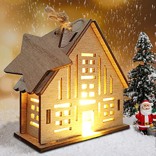 Weihnachtsdeko Holz Haus mit LED Leucht Beleuchtet,DIY Weihnachtsdorf Häuser Winterdorf Weihnachtlicher Zierschmuck Tischdeko Miniatur Haus Deko Weihnachtsartikel Weihnachtsschmuck (03) von DZAY