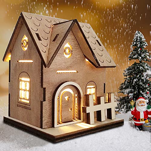 Weihnachtsdeko Holz Haus mit LED Leucht Beleuchtet,DIY Weihnachtsdorf Häuser Winterdorf Weihnachtlicher Zierschmuck Tischdeko Miniatur Haus Deko Weihnachtsartikel Weihnachtsschmuck (02) von DZAY