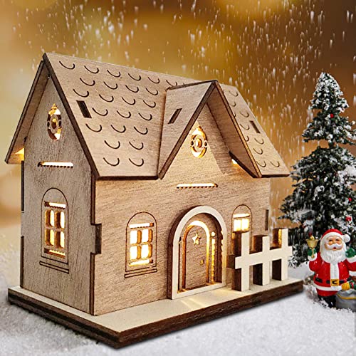 Weihnachtsdeko Holz Haus mit LED Leucht Beleuchtet,DIY Weihnachtsdorf Häuser Winterdorf Weihnachtlicher Zierschmuck Tischdeko Miniatur Haus Deko Weihnachtsartikel Weihnachtsschmuck (01) von DZAY