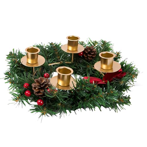 Weihnachtsdeko Innen Adventskranz Metall für 4 Kerzen Weihnachtsgesteck,Weihnachten Deko Kerzenständer Metall Modern Weihnachtskranz Tisch Kerzenhalter,Adventskranz Teelichter (Gold) von DZAY