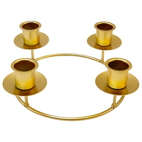 Weihnachtsdeko Innen Adventskranz Metall für 4 Kerzen Weihnachtsgesteck,Weihnachten Deko Kerzenständer Metall Modern Weihnachtskranz Tisch Kerzenhalter,Adventskranz Teelichter (Gold,01) von DZAY