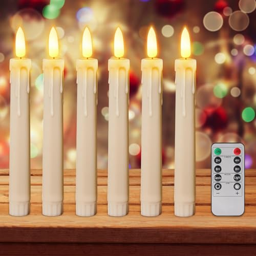 DZAY 6 Stück LED Stabkerzen mit Timer,Led Kerzen mit Fernbedienung Flackernde Flamme LED Elektrische Kerzen,Echtwachskerzen Stabkerzen für Weihnachtsdeko Innen Zimmer Deko,Hochzeit und Party von DZAY