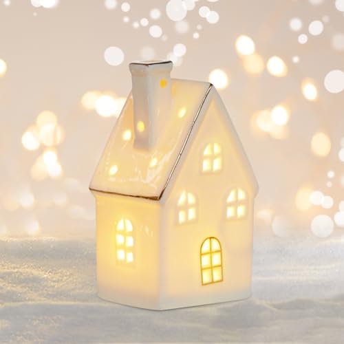 Weihnachtsdeko Led Lichthäuser Weisse Häuser Teelichthalter Weihnachtsdorf,Lichthaus Weiss Deko Häuser,Weihnachtshaus Beleuchtet Keramik Weiß Windlicht Haus Weihnachtshäuser Weihnachten Deko (02) von DZAY
