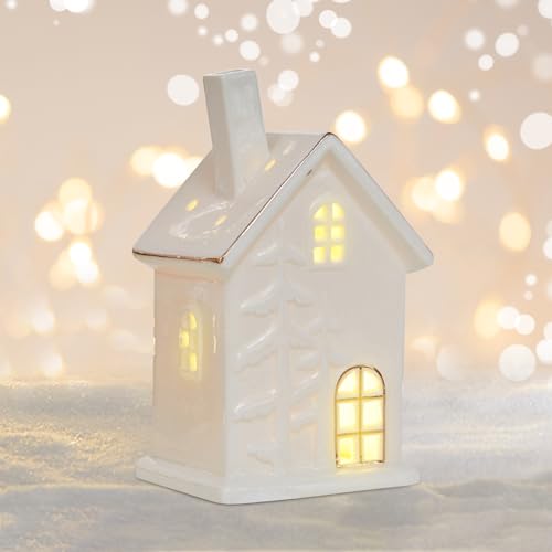 Weihnachtsdeko Led Lichthäuser Weisse Häuser Teelichthalter Weihnachtsdorf,Lichthaus Weiss Deko Häuser,Weihnachtshaus Beleuchtet Keramik Weiß Windlicht Haus Weihnachtshäuser Weihnachten Deko (03) von DZAY