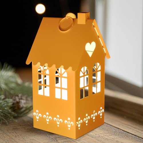 Weihnachtsdorf Lichthaus Metall Kerzenhalter Laterne für Weihnachtsdeko Kerzenständer Teelichthaus,Weihnachten Deko Beleuchtete Windlicht Teelichter Häuser Kerzenhalter für Tischdekoration (06) von DZAY
